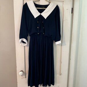 Halmode Plus Navy Blue partially sheer Women's Dress